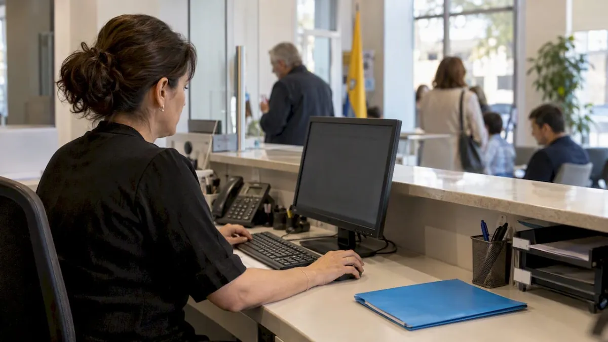 Trabajadora municipal ingresa solicitudes digitales