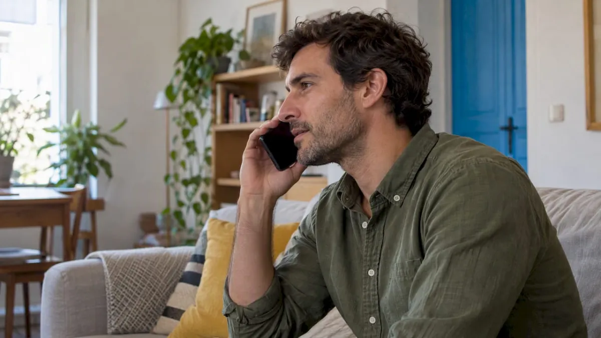 El profesional prueba una llamada usando su teléfono móvil