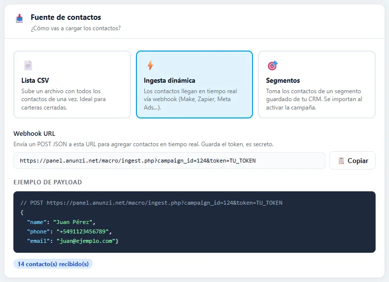 Ingesta dinámica por webhook