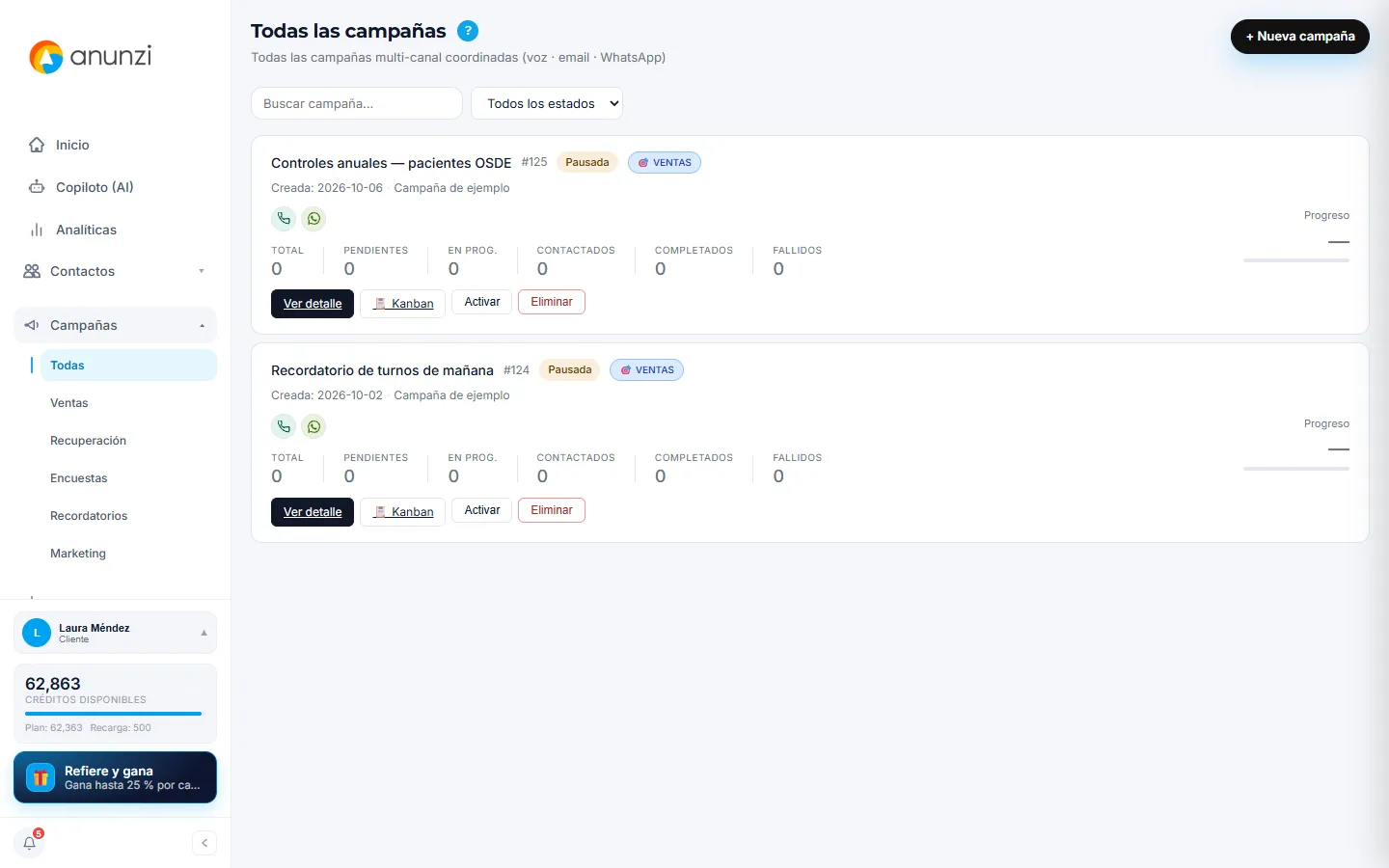 Lista de campañas