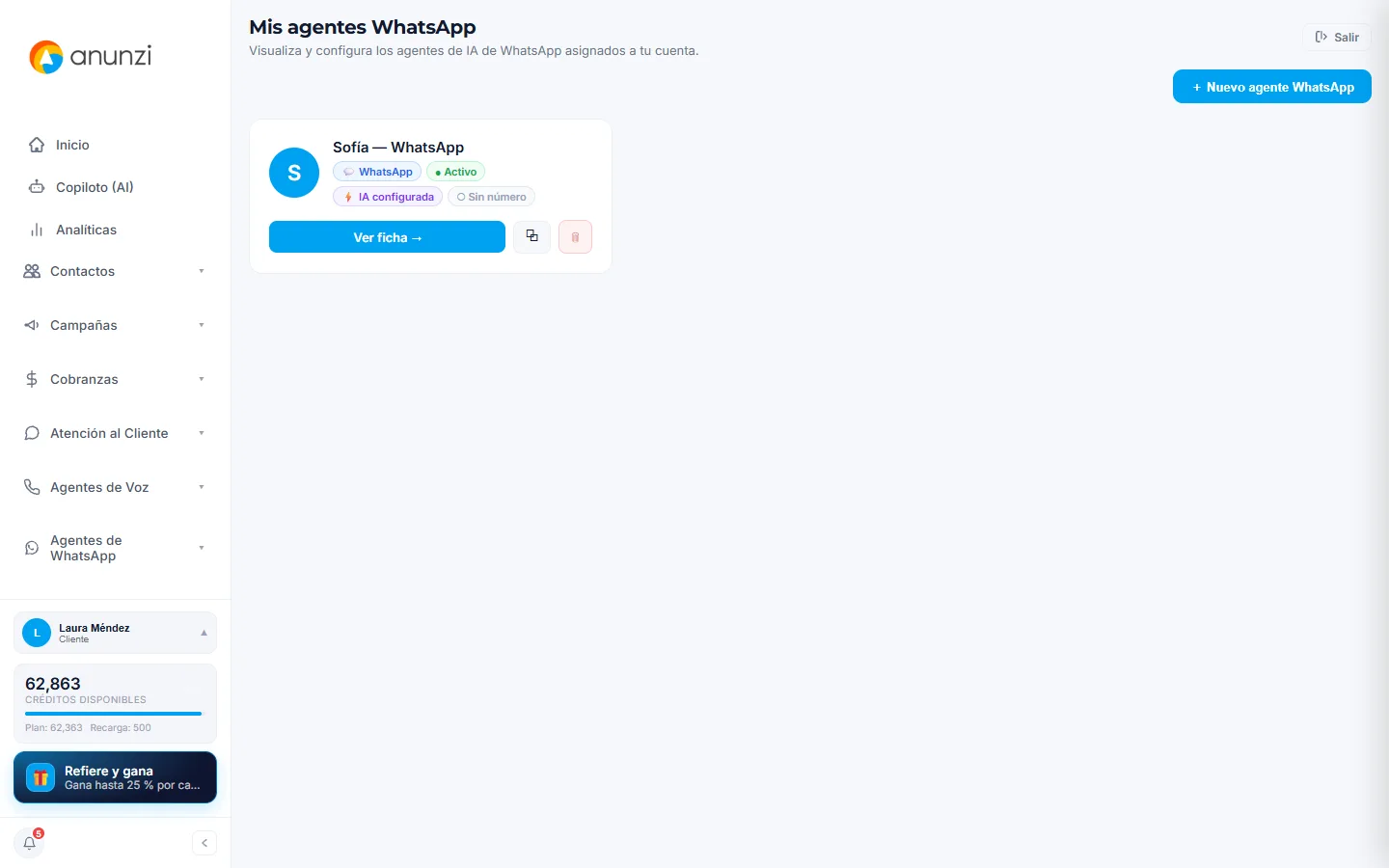 Lista de agentes de WhatsApp